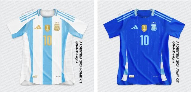 阿根廷2024美洲杯球衣谍照曝光：经典天蓝白搭配金色号码队徽(足球队旗)