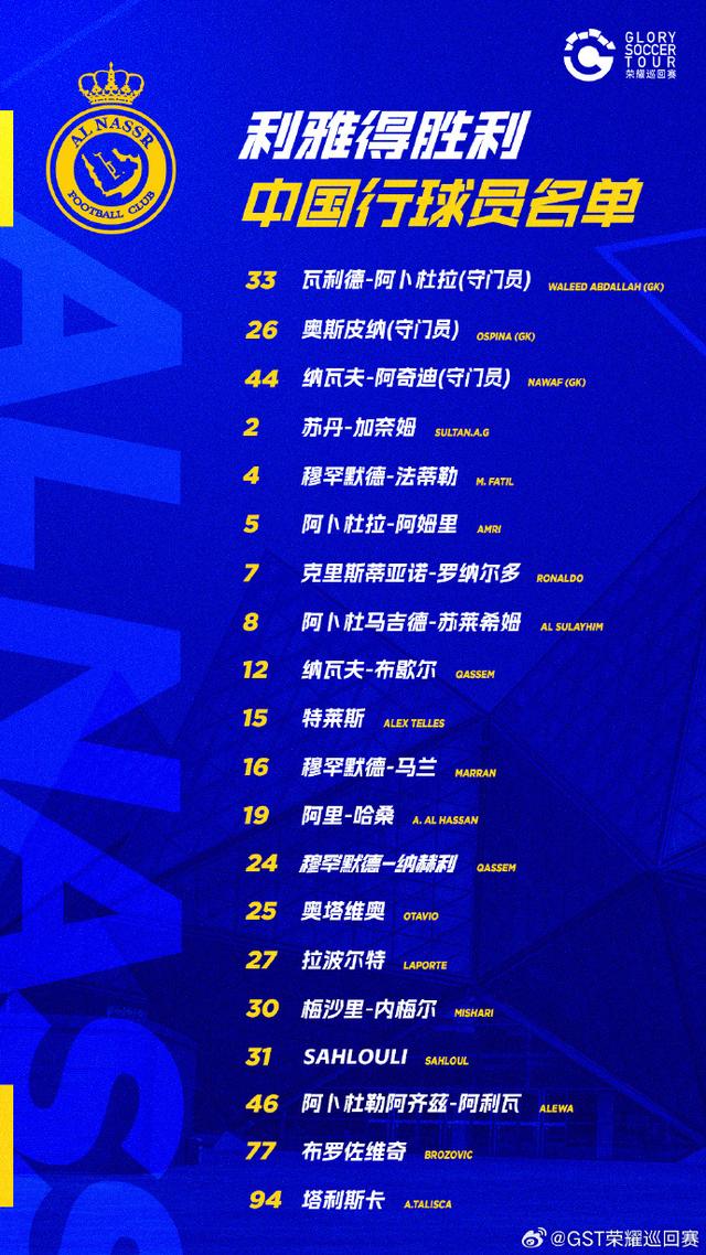 2024利雅得胜利中国行球员名单公布 C罗在列(球员中国行)