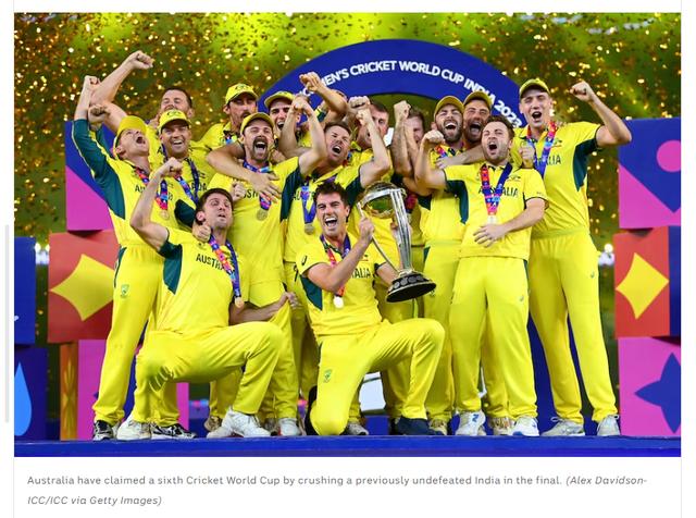 绝杀印度 澳洲队夺得板球世界杯冠军(板球世界杯)
