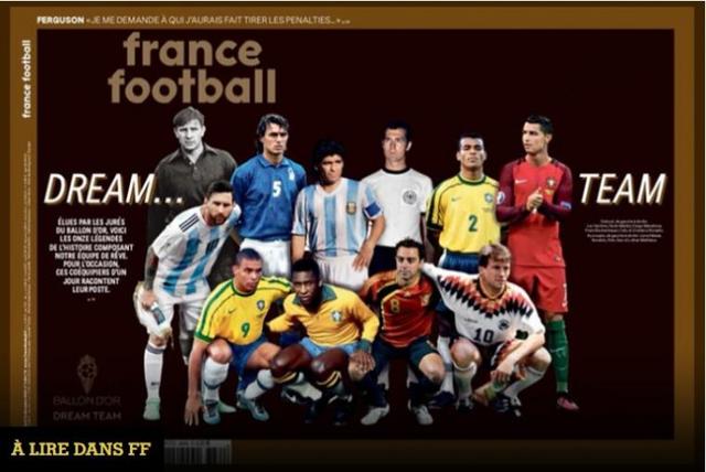 法国足球评选历史最佳11人：大罗梅西C罗组成锋线三叉戟(足球十一人)